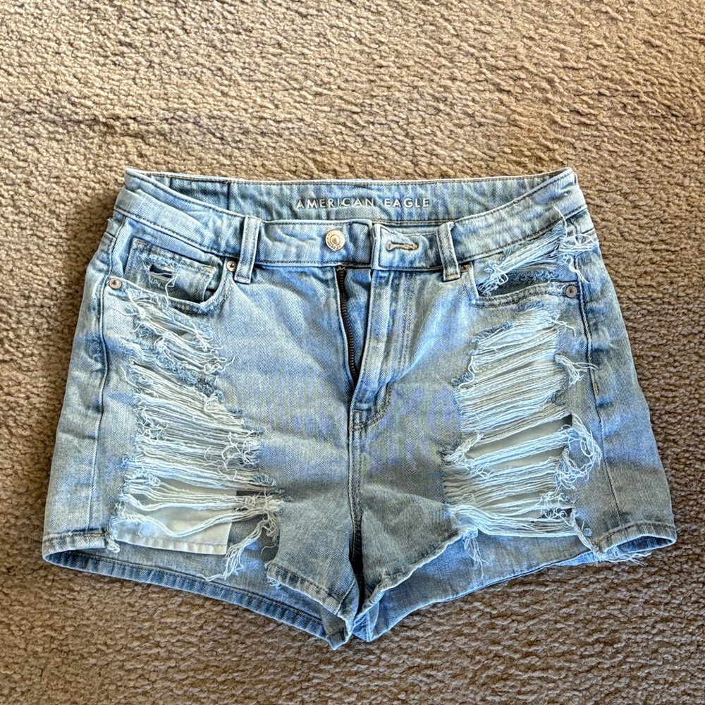 American Eagle Outfitters Ripped Light Blue Jean Shorts